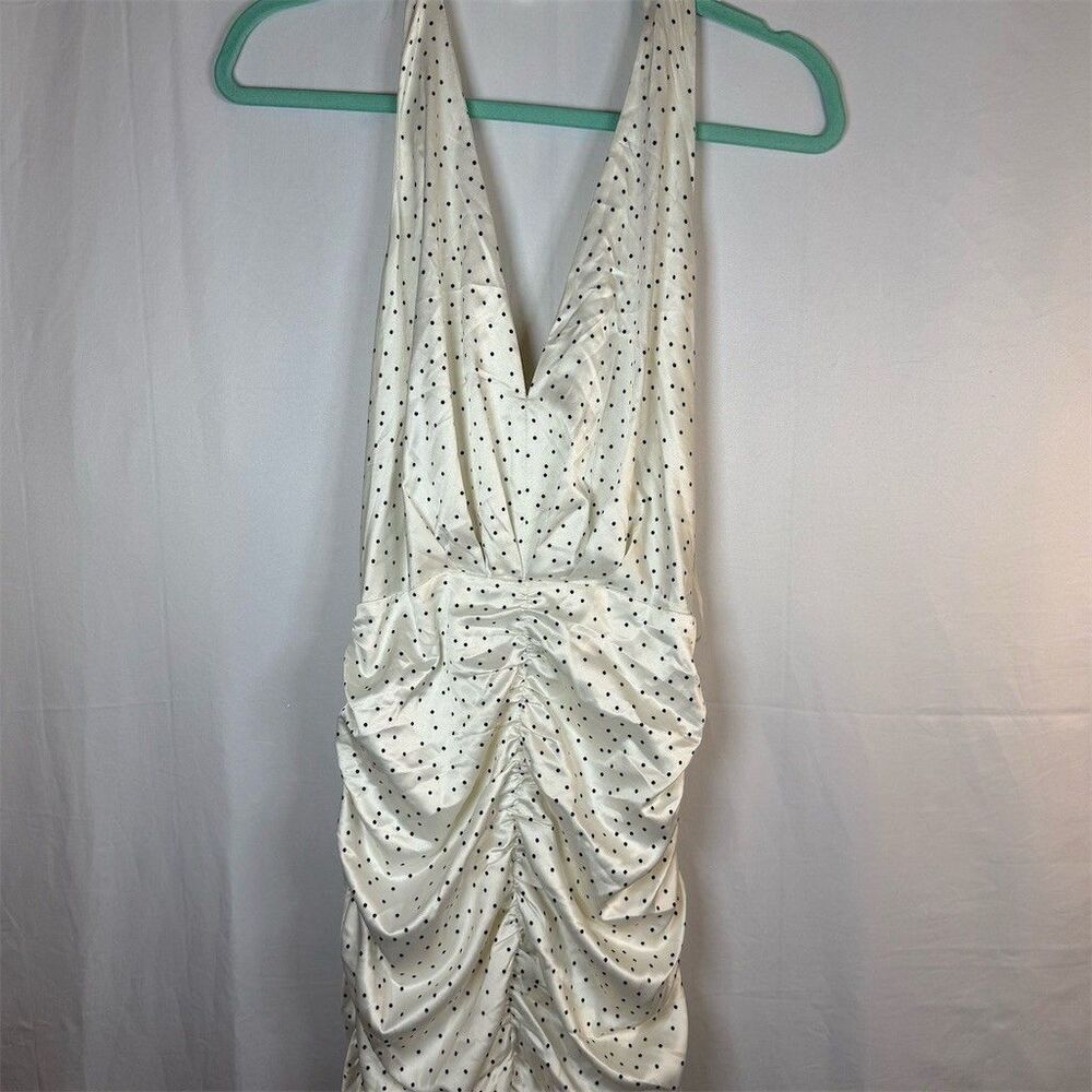 Zara Dress Womens Size S Ivory Polka Dot Halter Ruched Bodycon Midi
